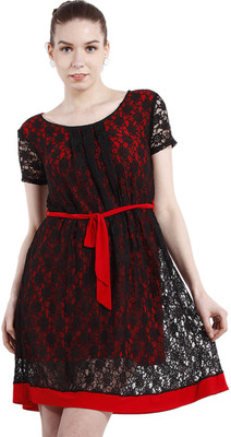 

Peptrends Women's Fit and Flare Red, Black Dress