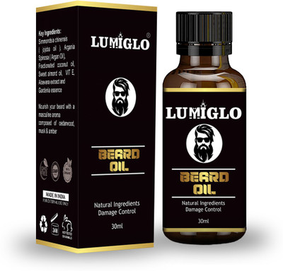 lumiglo Premium Beard Growth & Nourishment Oil With Organic Essential Oils Like Argan, Jojoba, Sweet Almond & Natural Extracts Like Aloevera & Vit E. Best Elixir For The Beard Hair Oil(30 ml)