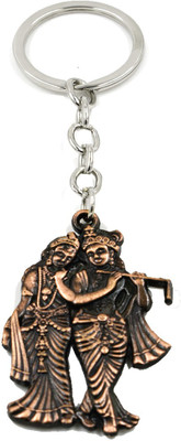 faynci Antique Copper Plated Double Sided Radha Krishna Metal Religious Gifitng Key Chain Key Chain