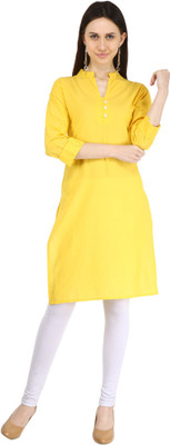 Chichi Women Solid Straight Kurta(Yellow)