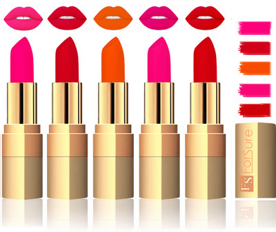 

Forsure Extra Soft & Smooth Velvet Matte Lip Color Combo In Wholesale Rate(Peach,Mauve,Fast Red,Pink,Soft Red)