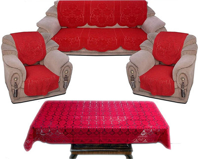 YELLOW WEAVES Polycotton Geometric 3 Seater Sofa Cover(Maroon Pack of 7)