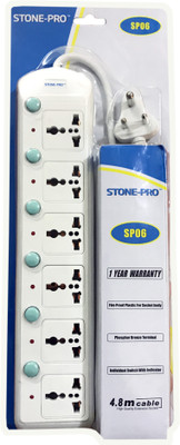 STONE-PRO 6 Socket 4.8 Meter 10 Amp 250V~ 2500W MAX, Individual Switch , Adaptable to standard plugs of all countries. Flex box, Spike Buster 6 Socket Surge Protector Three Pin Socket 6 Socket Extension Boards(White, 4.8 m) STONE-PRO 6 Socket 4.8 Meter 10 Amp 250V~ 2500W MAX, Individual Switch , Adaptable to standard plugs of all countries. Flex box, Spike Buster 6 Socket Surge Protector Three Pin Socket 6 Socket Extension Boards(White, 4.8 m)