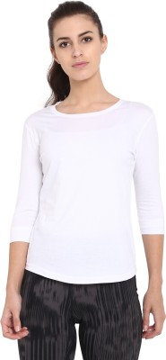 Ap'pulse Solid Women Round Neck White T-Shirt