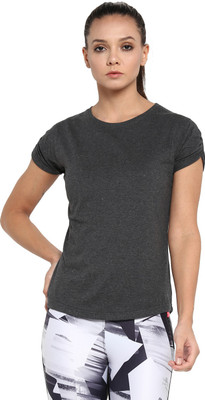 Ap'pulse Solid Women Round Neck Grey T-Shirt