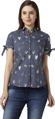 PARK AVENUE Casual Cutout Sleeve Printed Women Black Top