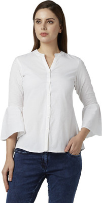 PARK AVENUE Formal Bell Sleeve Solid Women White Top