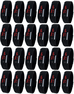 

Haunt BLACK - Pack of 24 - Rubber Jelly Slim Silicone Sports Led Smart Band Watch - For Boys & Girls