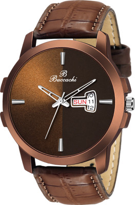 Buccachi Brown Dial Day & Date Functioning Water Resistant Synthetic Leather Watch for Men/Boys Analog Watch  - For Men
