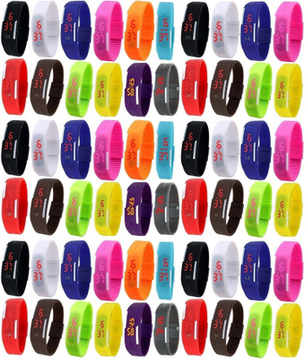 

Haunt Unisex Multicolor Imported Pack of 60 Rubber Jelly Slim Silicone Sports Led Smart Band Watch - For Boys & Girls