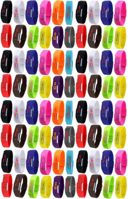 

Haunt Imported Unisex Multicolor Pack of 80 Rubber Jelly Slim Silicone Sports Led Smart Band Watch - For Boys & Girls
