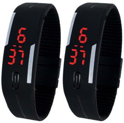 

Pappi Boss Unisex Sports Combo Offer Black & Black Silicone Jelly Slim Led Smart Watch - For Boys