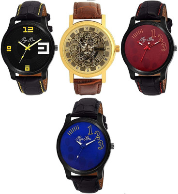 

Pappi Boss Pack of 4 including Golden Tranparent DIal Specially Designed Leather Casual Watch - For Men