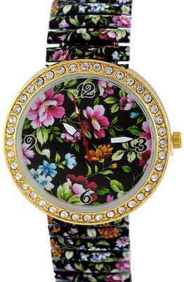 

Genevaa Beautiful Dark Blue Flower Designer Party Wear Stretchable Band Watch - For Women