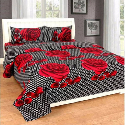 Aradhya Products 140 TC Microfiber Double 3D Printed Flat Bedsheet(Pack of 1, Black)