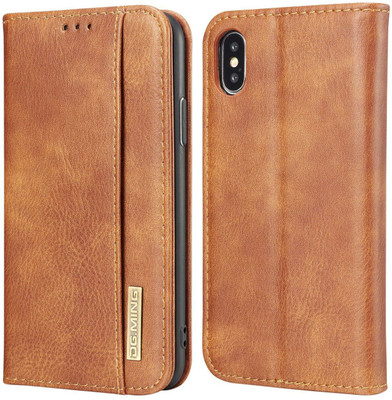 Dg Ming Flip Cover for Apple iPhone X(Brown, Dual Protection)