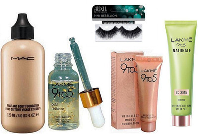 

PINK REBELLION Eyelashes, face and body Foundation, face serum & Mousse Foundation & Naturale CC Cream(Set of 5)