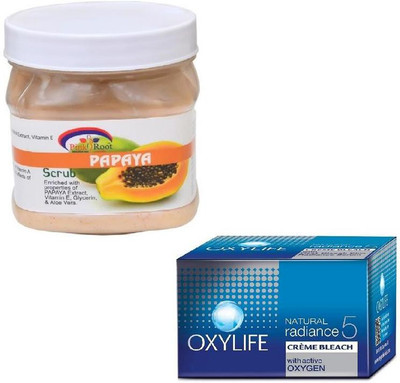

Pink Root PAPAYA SCRUB 500GM WITH OXYLIFE CREME BLEACH 27GM(Set of 2)
