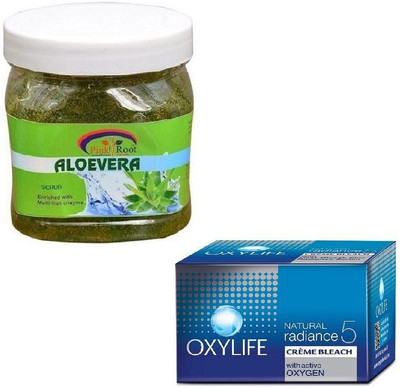 

Pink Root ALOEVERA GEL SCRUB 500GM WITH OXYLIFE CREME BLEACH 27GM(Set of 2)