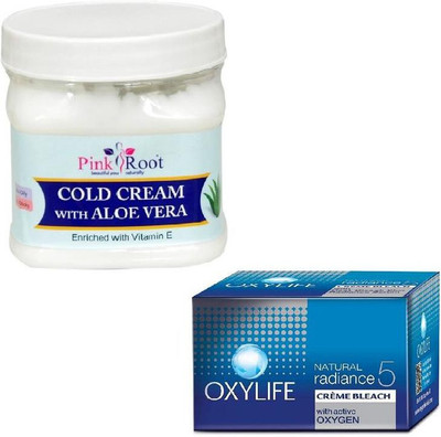 

Pink Root COLD CREAM 500GM WITH OXYLIFE CREME BLEACH 27GM(Set of 2)