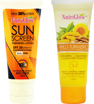 

NutriGlow Wild Turmeric Face wash with Sun screen Lotion / 2 Step Perfect Day Out / Beach Ready(Set of 2)