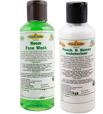 

Khadi India Santosh Khadi Herbal Neem Face Wash and Peach & Honey moisturizer Combo Pack of 2x210 ml(Set of 2)