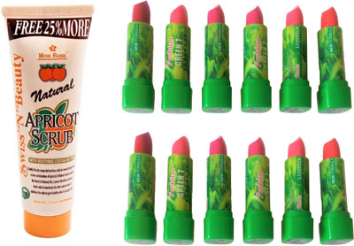 

Miss Boss set of 12 green tea lipstick and scrub , pack of 2(Set of 13)