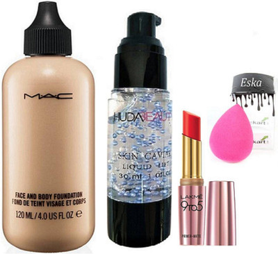 

eska PUFF, FACE & BODY foundation & SKIN CAVIAR PRIMER, 9 to 5 Primer Plus Matte Lip Color(Set of 4)