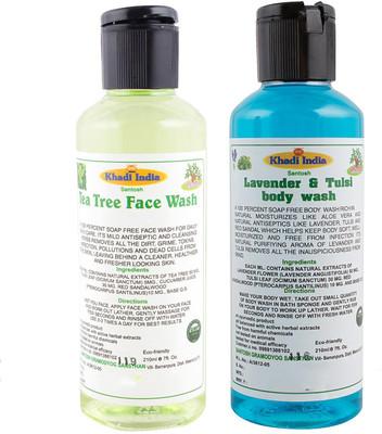 

Khadi India Santosh Khadi Herbal Tea tree face Wash and lavender & Tusli body wash Combo Pack of 2x210 ml(Set of 2)