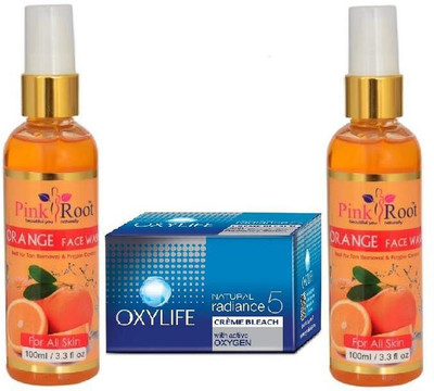 

Pink Root ORANGE FACE WASH 2 PCS WITH OXYLIFE CREME BLEACH 27GM(Set of 3)