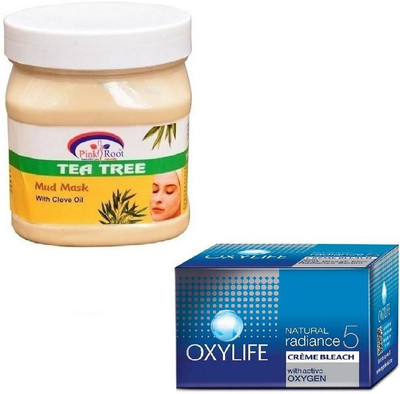 

Pink Root TEA TREE MASK 500GM WITH OXYLIFE CREME BLEACH 27GM(Set of 2)