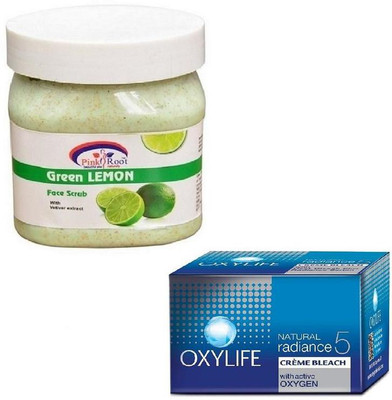 

Pink Root GREEN LEMON SCRUB 500GM WITH OXYLIFE CREME BLEACH 27GM(Set of 2)