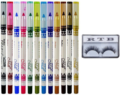 

RTB 12 PCS MULTI COLORS EYE / LIP LINER PENCIL 12 G WITH FALSE EYELASH(Set of 12)