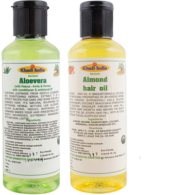 

Khadi India Santosh Khadi Herbal Aloevera sat shampoo and Almond hair oil Combo Pack of 2x210 ml(Set of 2)