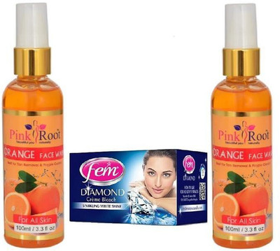 

Pink Root ORANGE FACE WASH 2 PCS WITH FEM DIAMOND BLEACH 30GM(Set of 3)