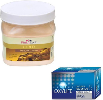 

Pink Root GOLD CREAM 500GM WITH OXYLIFE CREME BLEACH 27GM(Set of 2)