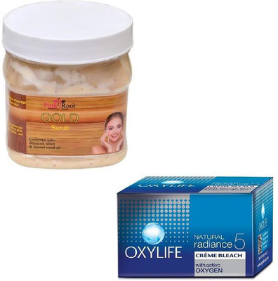 

Pink Root GOLD SCRUB 500GM WITH OXYLIFE CREME BLEACH 27GM(Set of 2)