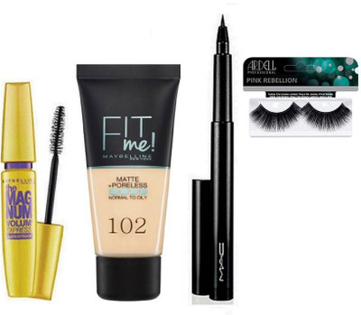 

PINK REBELLION Eyelashes, The Mag num Mascara, Fit me Foundation & Pen Liner(Set of 4)