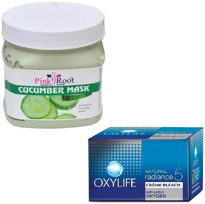 

Pink Root CUCUMBER MASK 500GM WITH OXYLIFE CREME BLEACH 27GM(Set of 2)