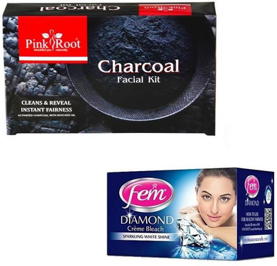 

Pink Root CHARCOAL KIT 83 GM WITH FEM DIAMOND BLEACH 30GM(Set of 2)