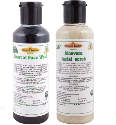 

Khadi India Santosh Khadi Herbal Charcol Face Wash and Aloevera Facial scrub Combo Pack of 2x210 ml(Set of 2)