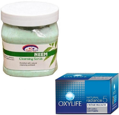 

Pink Root NEEM SCRUB 500GM WITH OXYLIFE CREME BLEACH 27GM(Set of 2)