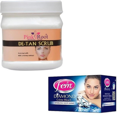 

Pink Root DE-TAN SCRUB 500GM WITH FEM DIAMOND BLEACH 30GM(Set of 2)