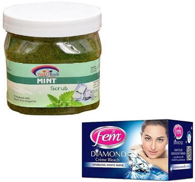 

Pink Root MINT SCRUB 500GM WITH FEM DIAMOND BLEACH 30GM(Set of 2)