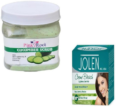 

Pink Root CUCUMBER SCRUB 500GM WITH JOLEN ALOEVERA CREME BLEACH 28GM(Set of 2)