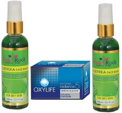 

Pink Root ALOEVERA FACE WASH 2 PCS WITH OXYLIFE CREME BLEACH 27GM(Set of 3)