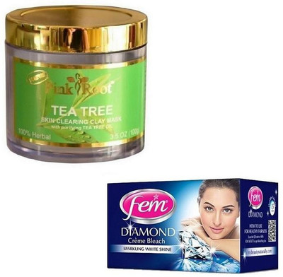 

Pink Root TEA TREE MASK 100GM WITH FEM DIAMOND BLEACH 30GM(Set of 2)