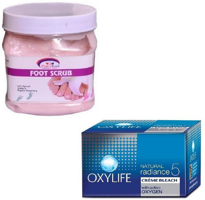 

Pink Root FOOT SCRUB 500GM WITH OXYLIFE CREME BLEACH 27GM(Set of 2)