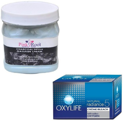 

Pink Root CHARCOAL CREAM 500GM WITH OXYLIFE CREME BLEACH 27GM(Set of 2)