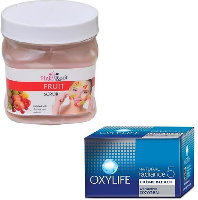 

Pink Root FRUIT SCRUB 500GM WITH OXYLIFE CREME BLEACH 27GM(Set of 2)